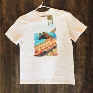 NWT Goodfellow & Co Men's Beaches Graphic White Short Sleeve T shirt Top